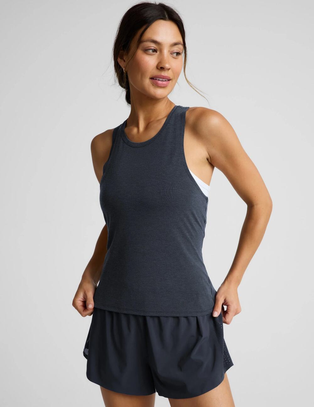 Vuori Sunrise High Neck Tank Women's Est. S/M Charcoal Heather Gray Stretch